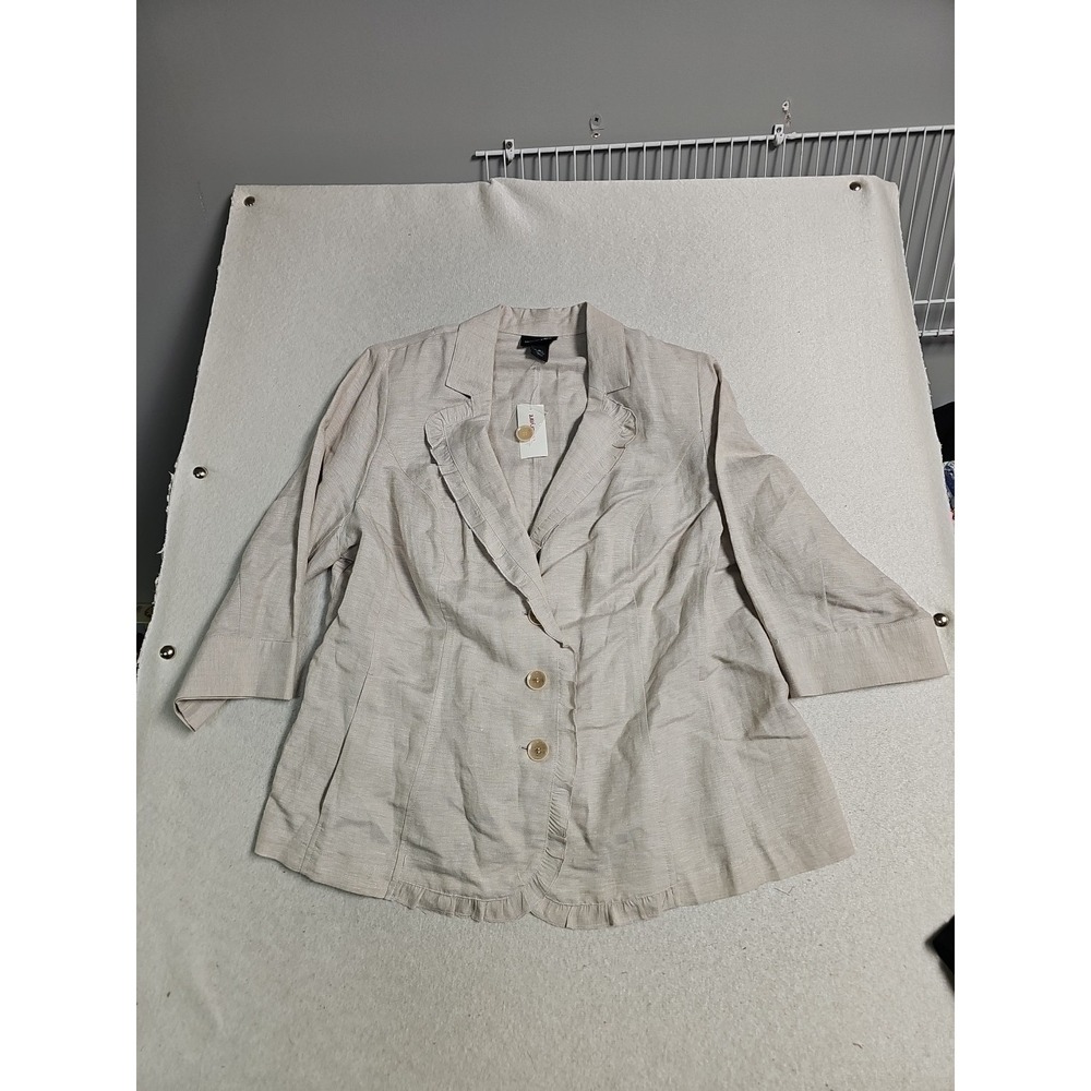 Lane Bryant Beige Linen Blend Ruffle Trim Blazer Jacket Size 18 NWT